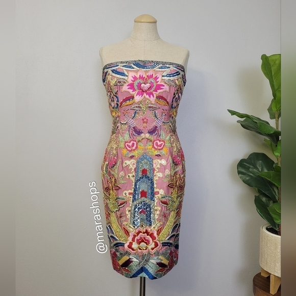 Naeem Khan Embroidered Print Silk Mini Dress - Picture 1 of 13